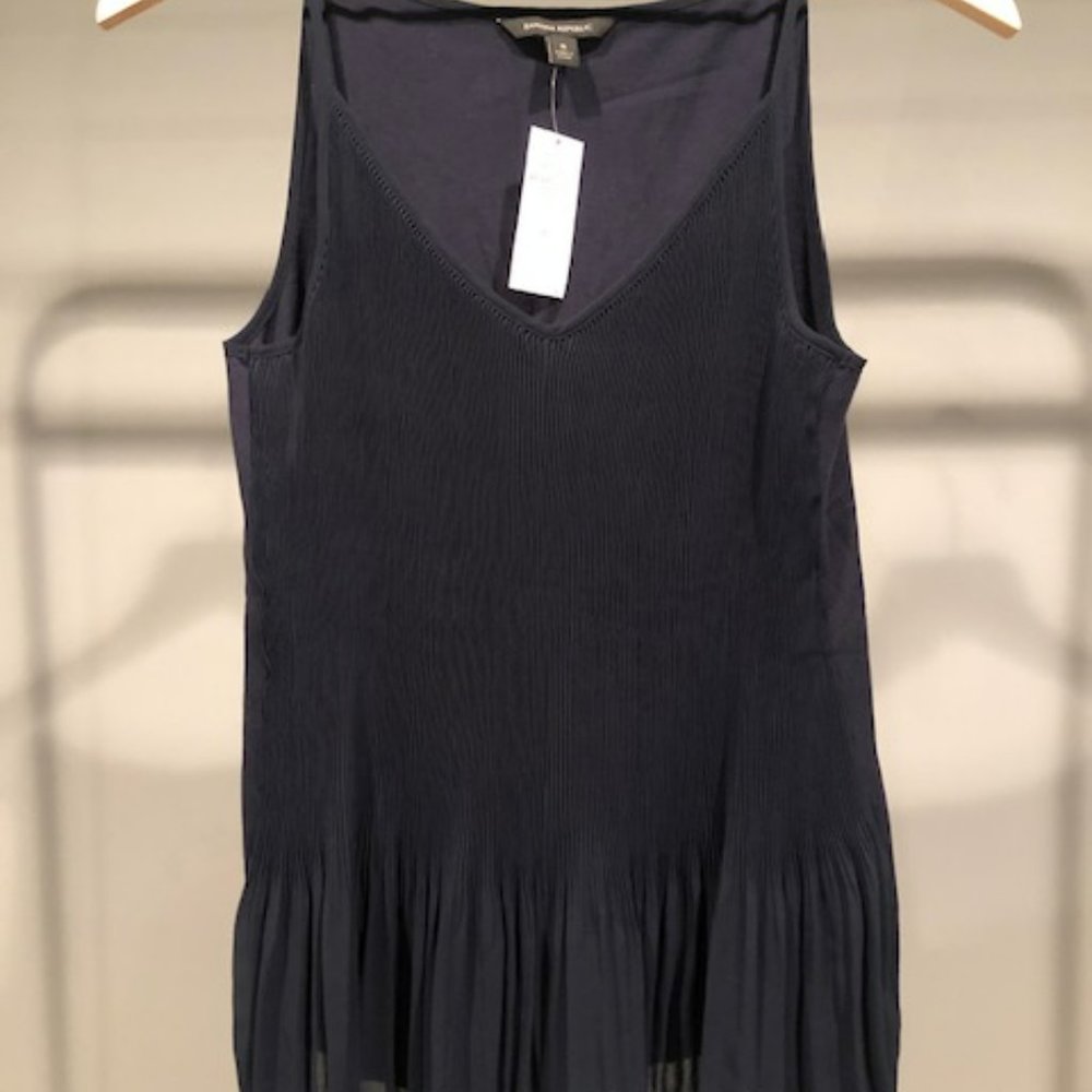 Banana Republic Navy Pleated V-Neck Tank